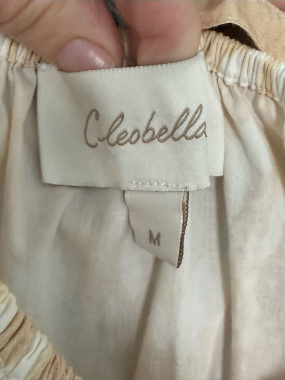 Cleobella Catalina Midi Dress Cream and Tan Puff Sleeves Sz Medium - Picture 6 of 12